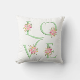 Mint green floral Love typography Valentines Day Kussen