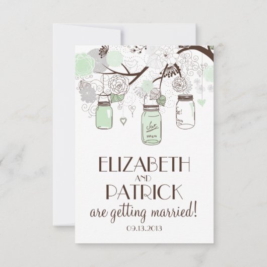 Mint Green Floral Mason Jars Wedding RSVP Kaart (Achterkant)