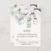 Mint Green Floral Mason Jars Wedding RSVP Kaart (Voorkant / Achterkant)