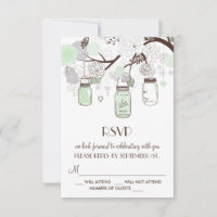 Mint Green Floral Mason Jars Wedding RSVP Kaart