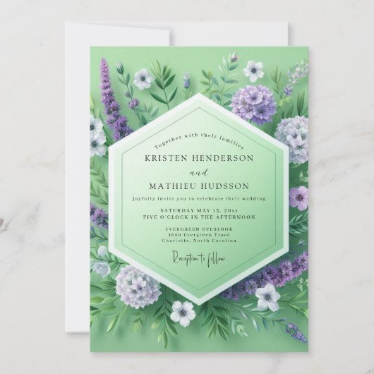 Mint Green Floral Meadow Wedding Kaart (Voorkant)