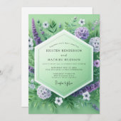 Mint Green Floral Meadow Wedding Kaart (Voorkant / Achterkant)