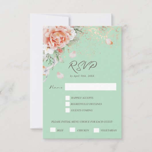 Mint Green & Floral Menu Choice Response Kaart (Voorkant)