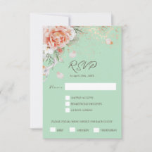 Mint Green & Floral Menu Choice Response Kaart