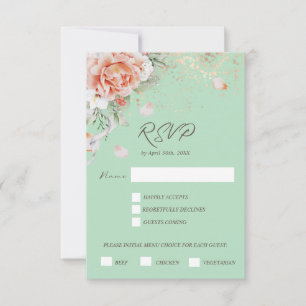 Mint Green & Floral Menu Choice Response Kaart