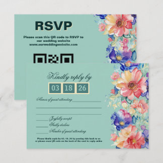 Mint Green Floral Modern Wedding RSVP Kaartje