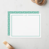 Mint Green Floral Monogram Note Cards Notitiekaartje (Voorkant / Achterkant in situ)