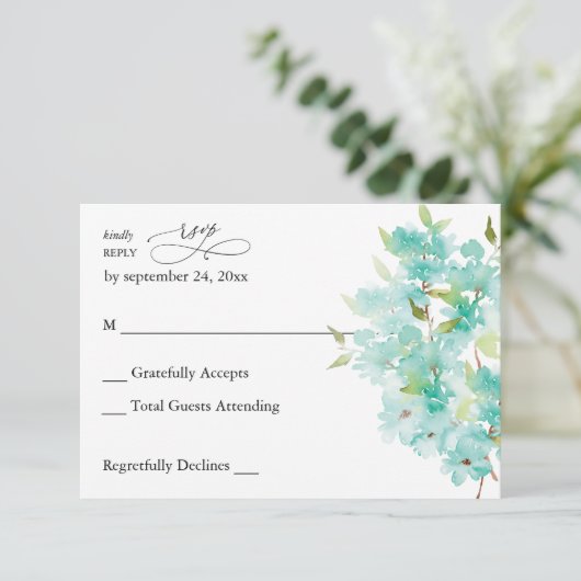 Mint Green Floral no Meal RSVP (Staand voorkant)