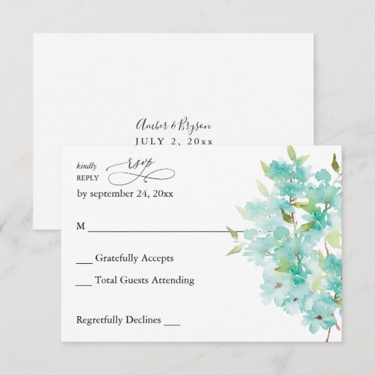 Mint Green Floral no Meal RSVP (Voorkant / Achterkant)