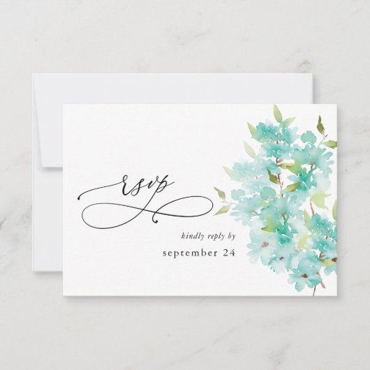 Mint Green Floral op White w Meal RSVP (Voorkant)