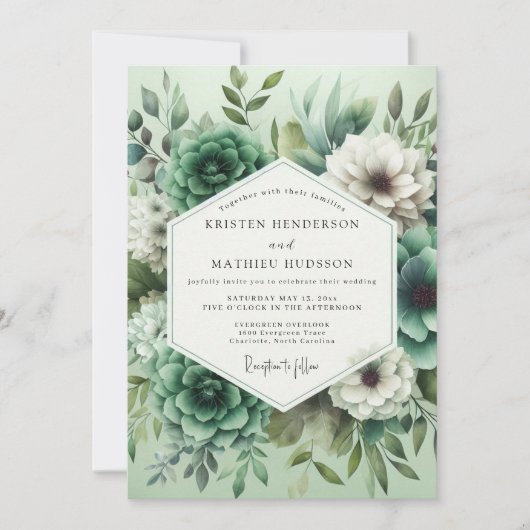 Mint Green Floral Opulence Wedding Kaart (Voorkant)