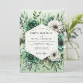 Mint Green Floral Opulence Wedding Kaart (Staand voorkant)