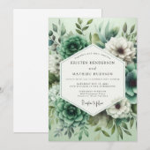Mint Green Floral Opulence Wedding Kaart (Voorkant / Achterkant)