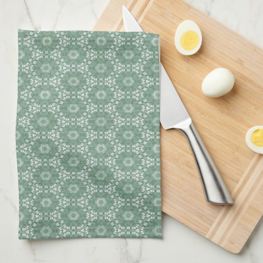 Mint Green Floral Pattern Theedoek (Quarter Fold)