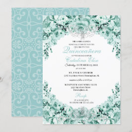 Mint Green Floral Quinceanera Birthday Kaart