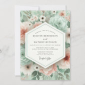 Mint Green Floral Romance Wedding Kaart (Voorkant)