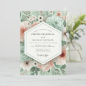 Mint Green Floral Romance Wedding Kaart (Staand voorkant)