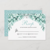 Mint Green Floral RSVP Enclosure Kaart (Voorkant / Achterkant)