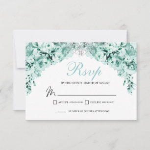 Mint Green Floral RSVP Enclosure Kaart
