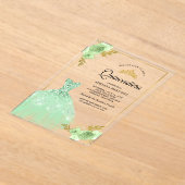 Mint Green Floral Sparkle Dress Gold Quinceanera Acryl Uitnodigingen