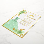 Mint Green Floral Sparkle Dress Quinceanera Gold Folie Uitnodiging (Gedraaid)