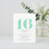 Mint Green Floral Sweet 16 Verjaardag Uitnodiging (Staand voorkant)