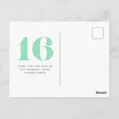 Mint Green Floral Sweet 16 Verjaardag Uitnodiging (Achterkant)