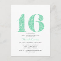 Mint Green Floral Sweet 16 Verjaardag Uitnodiging
