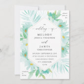 Mint Green Floral Tropical Wedding Kaart (Voorkant)