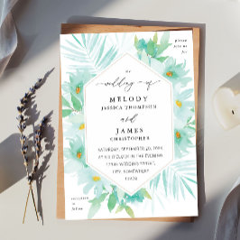 Mint Green Floral Tropical Wedding Kaart