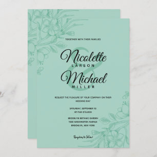 Mint Green Floral Wedding Kaart