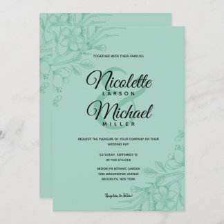 Mint Green Floral Wedding Kaart