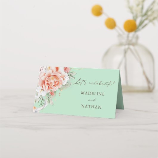 Mint Green & Floral Wedding Place Cards Plaatskaartje (Achterkant)