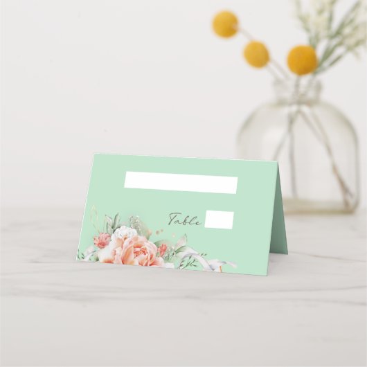 Mint Green & Floral Wedding Place Cards Plaatskaartje (Voorkant)