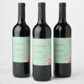 Mint Green Floral Wedding Wine Labels Wijn Etiket (Flessen)