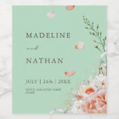 Mint Green Floral Wedding Wine Labels Wijn Etiket (Enkel label)