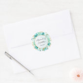 Mint Green Florals en Gold Foliage Wedding Ronde Sticker (Envelop)
