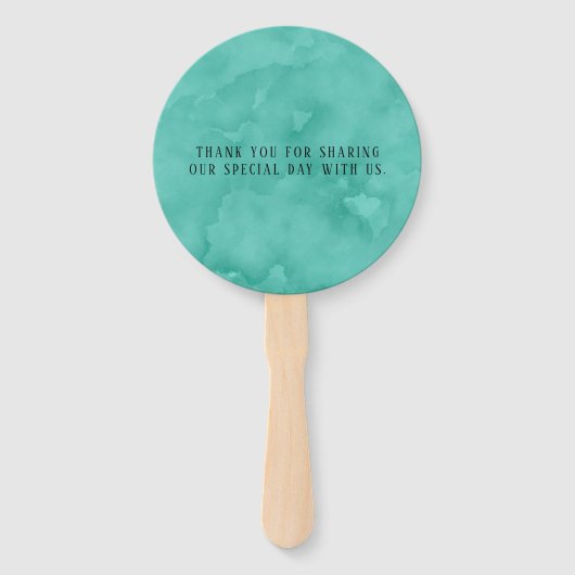 Mint Green Florals Gold Foliage Weddenschap Hartel Handwaaier (Achterkant)