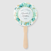 Mint Green Florals Gold Foliage Weddenschap Hartel Handwaaier (Voorkant)