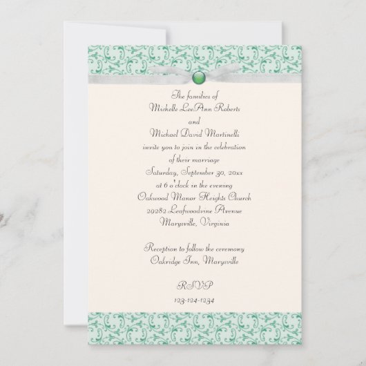 Mint Green Florentine Wedding Invitation Kaart (Voorkant)