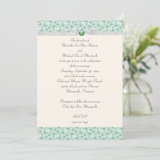 Mint Green Florentine Wedding Invitation Kaart (Staand voorkant)