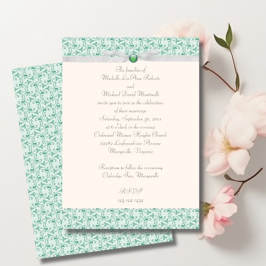 Mint Green Florentine Wedding Invitation Kaart
