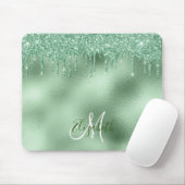 Mint Green Folie Glitter Drip Personalized Monogra Muismat (Met muis)