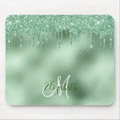 Mint Green Folie Glitter Drip Personalized Monogra Muismat (Voorkant)