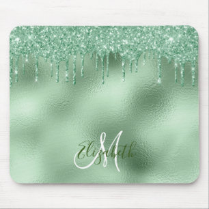 Mint Green Folie Glitter Drip Personalized Monogra Muismat