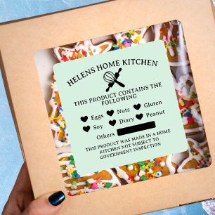 Mint Green Food Allergy Alert Bakery Sticker