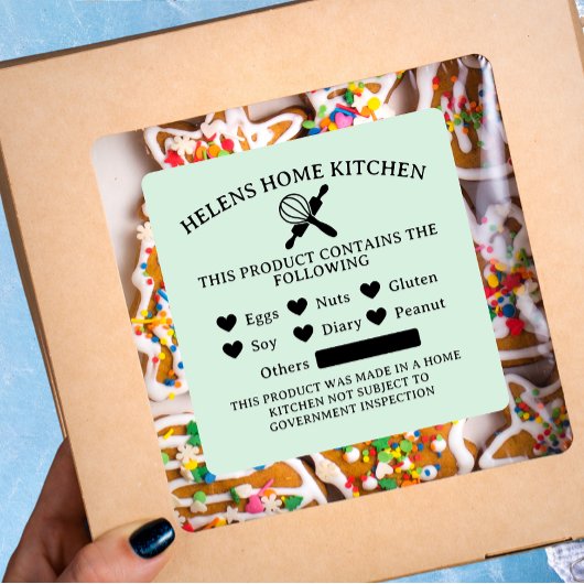 Mint Green Food Allergy Alert Bakery Sticker