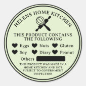 Mint Green Food Allergy Alert Bakery Sticker (Voorkant)
