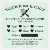 Mint Green Food Allergy Alert Bakery Sticker (Voorkant)