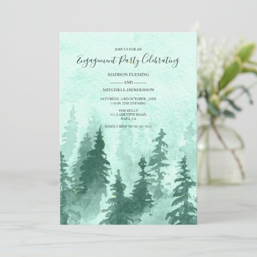 Mint Green Forest Engagement Party Kaart (Staand voorkant)